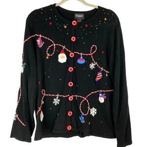 VTG Studio Joy Womens L Christmas Holiday Embroidered Sweater Santa Claus Winter